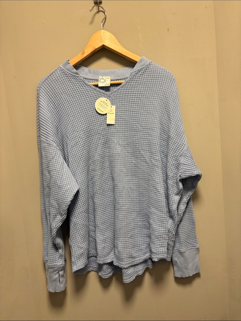aerie Pale Blue Waffle Knit V‑Neck Pullover